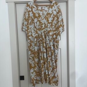 Floral V-Neck Dress in Mustard and White